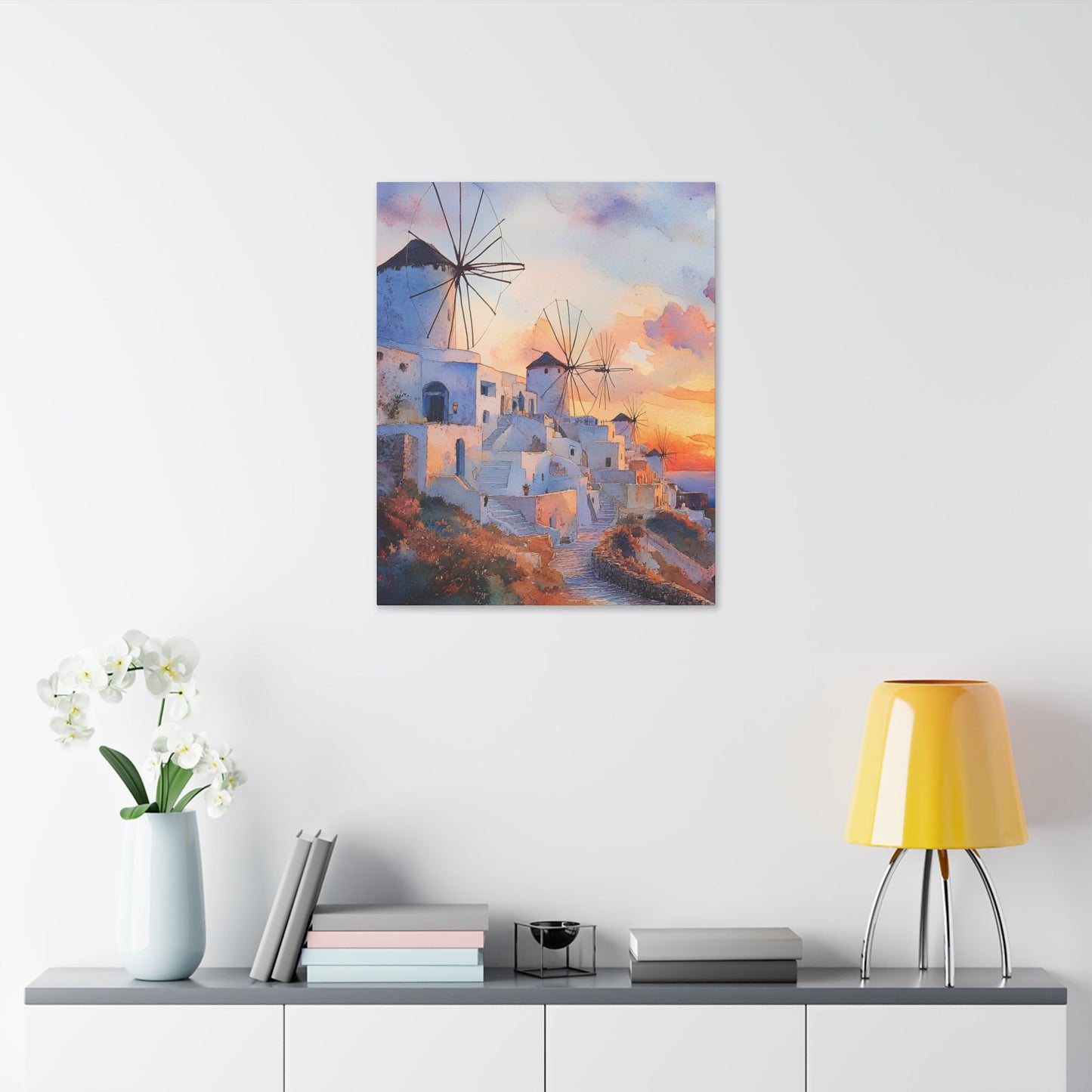 Santorini Windmills at Sunset Canvas