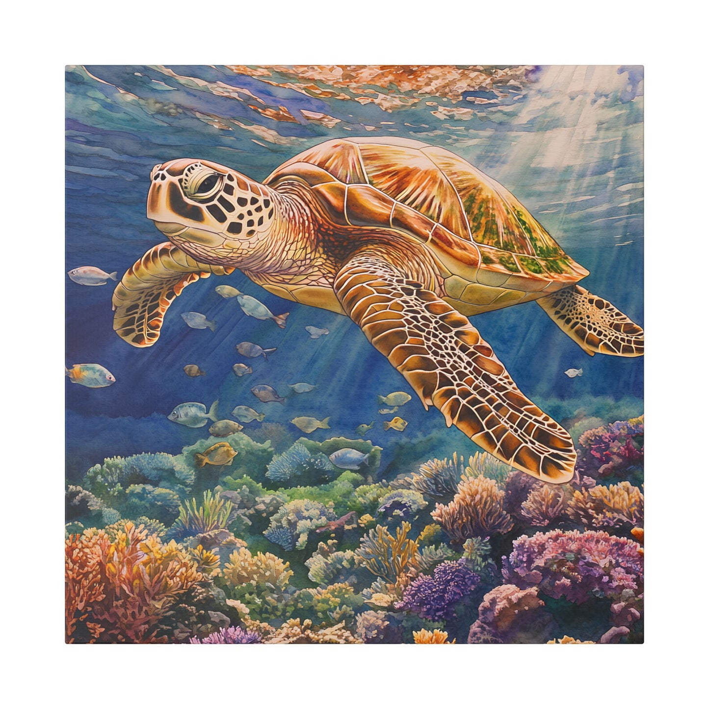 Turtle Gliding Through the Reef Canvas