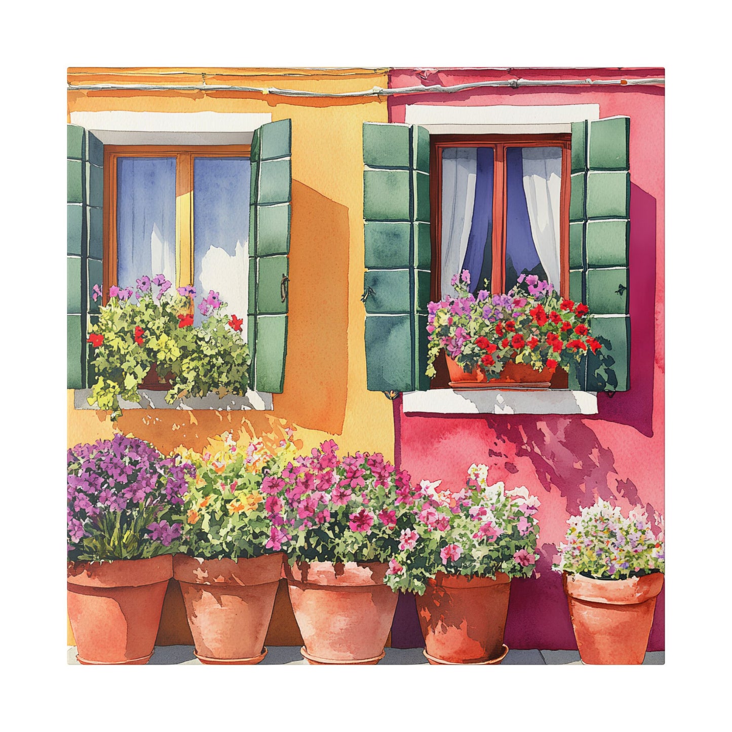 Burano Flower Pots and Bright Windows Canvas