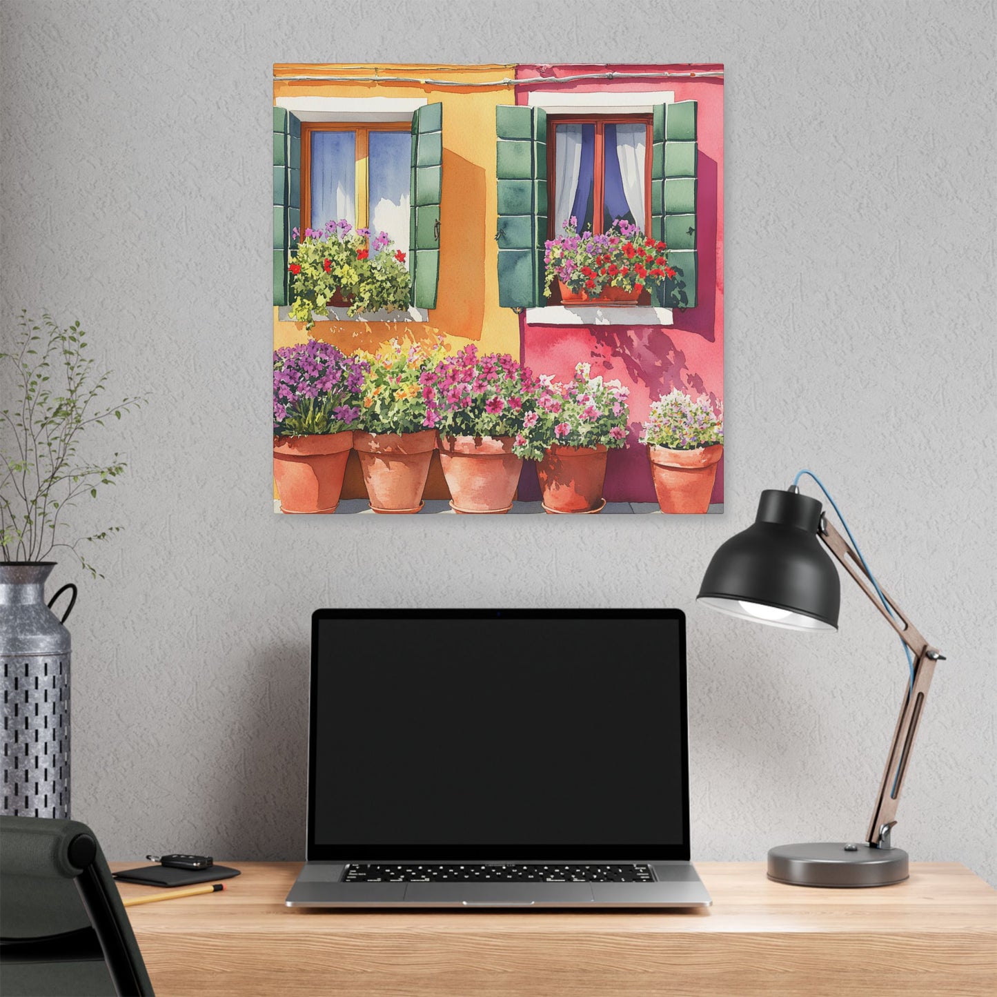 Burano Flower Pots and Bright Windows Canvas