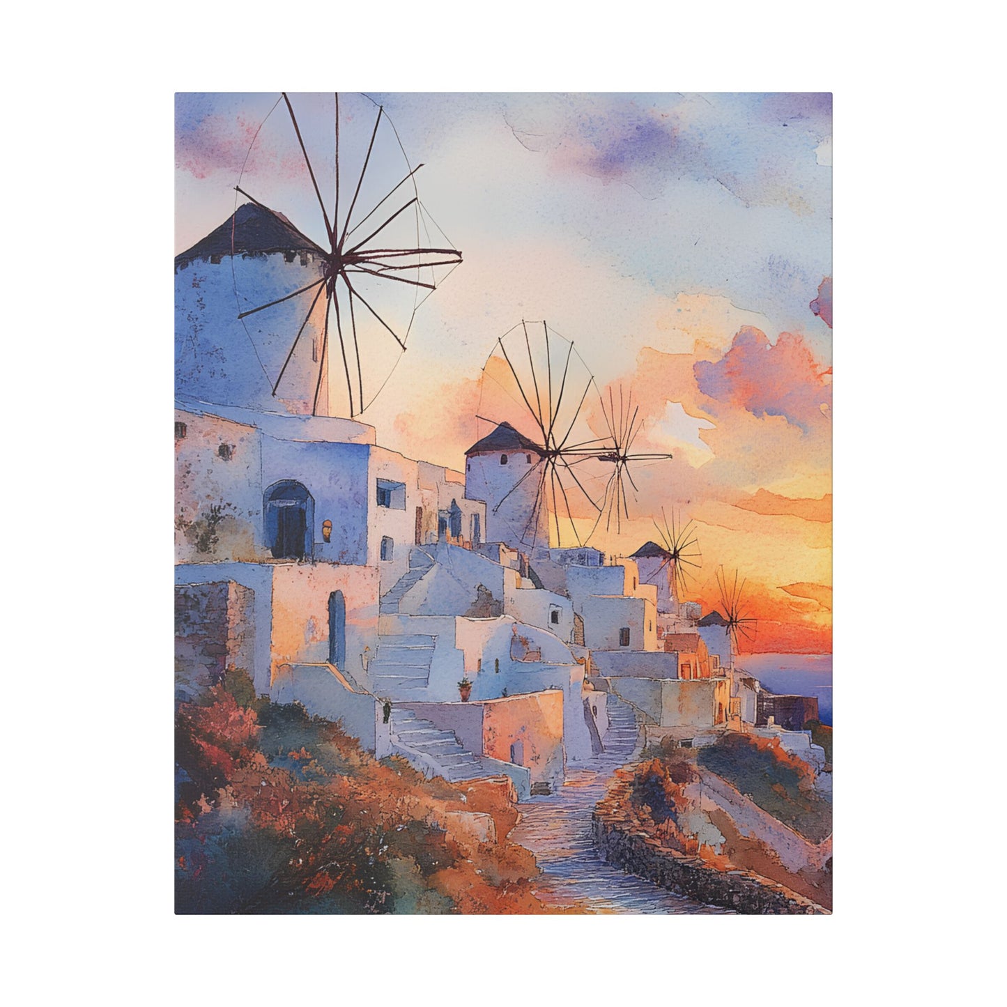 Santorini Windmills at Sunset Canvas