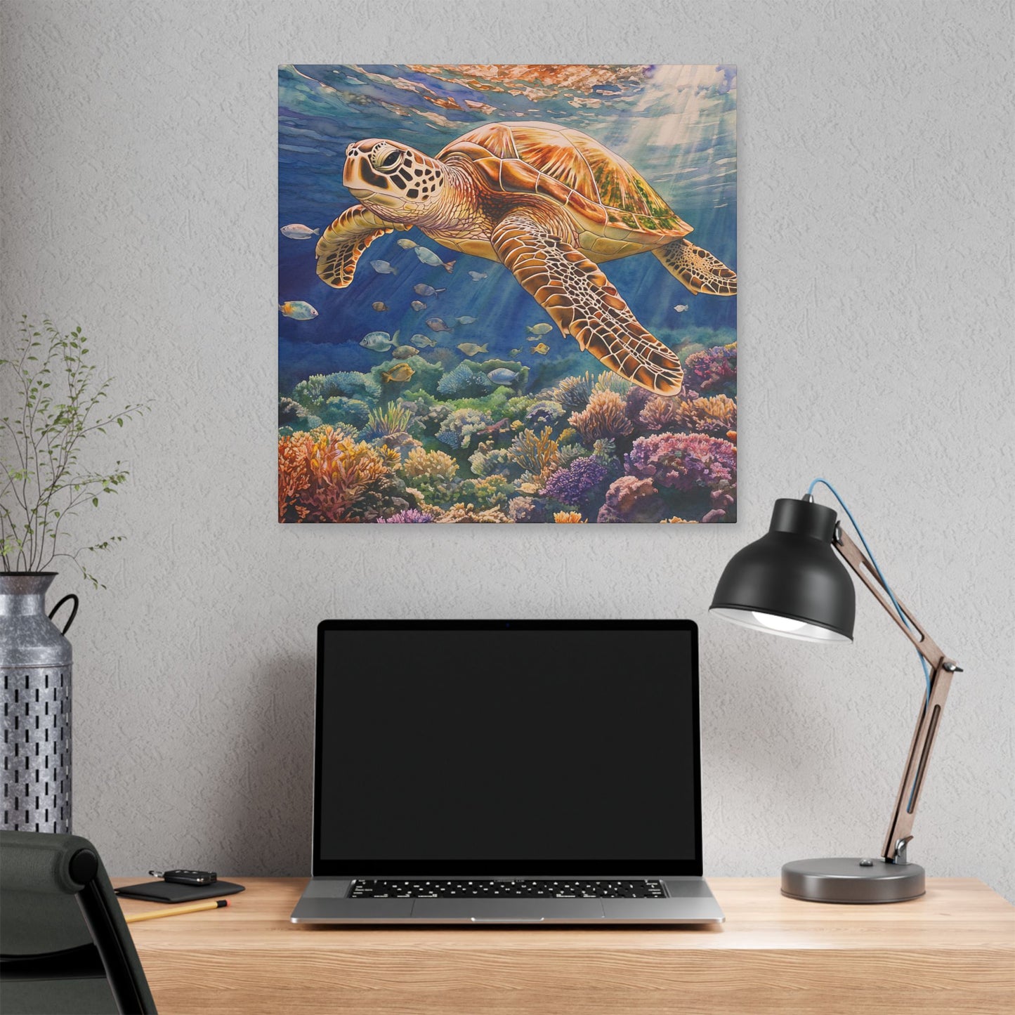 Turtle Gliding Through the Reef Canvas