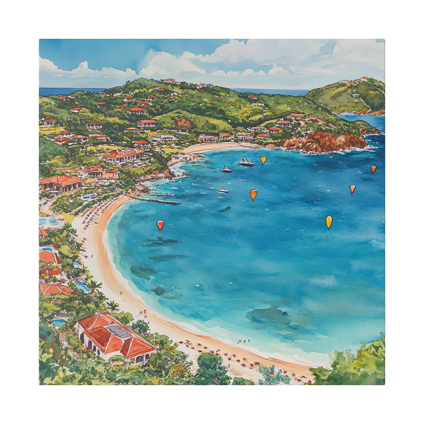 St Barth St. Jean Bay from Above Canvas