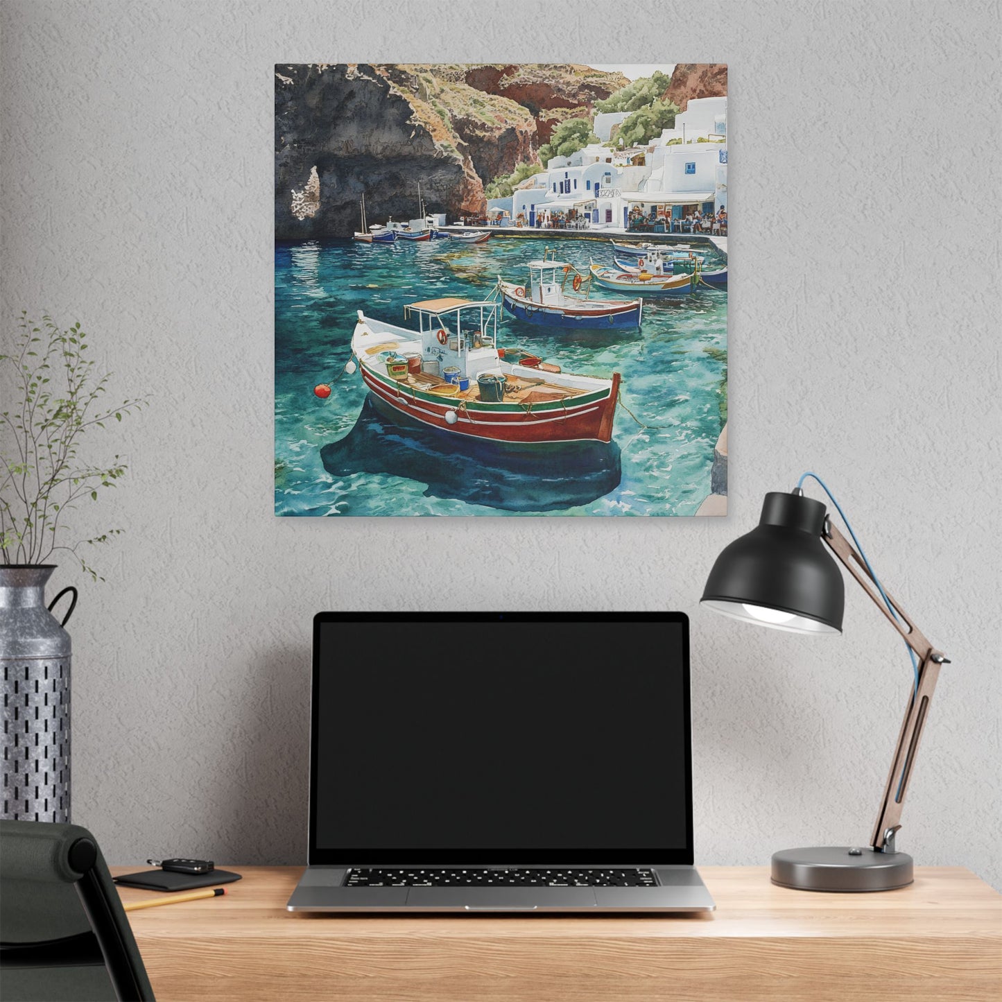 Ammoudi Bay Fishing Boats Canvas