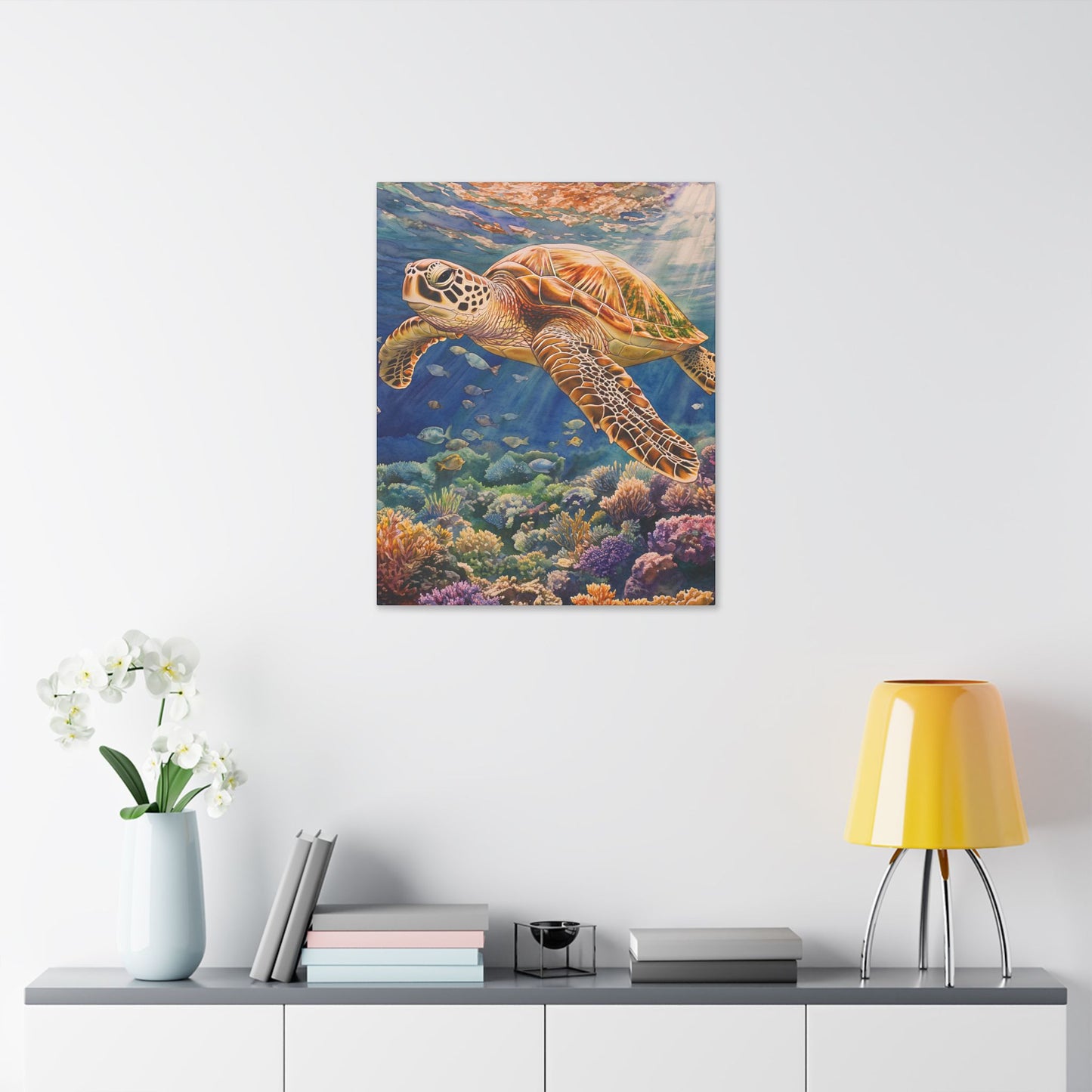 Turtle Gliding Through the Reef Canvas