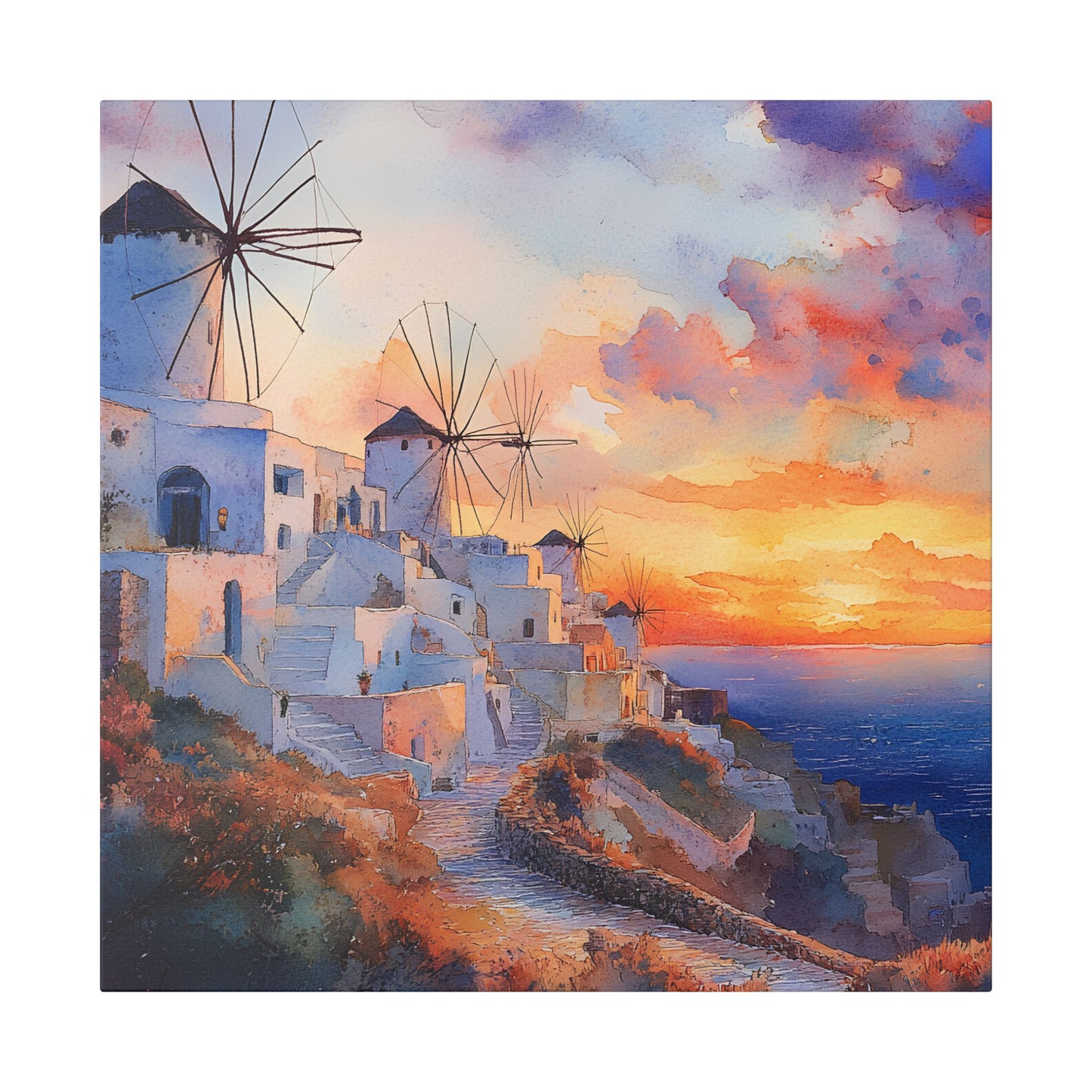 Santorini Windmills at Sunset Canvas