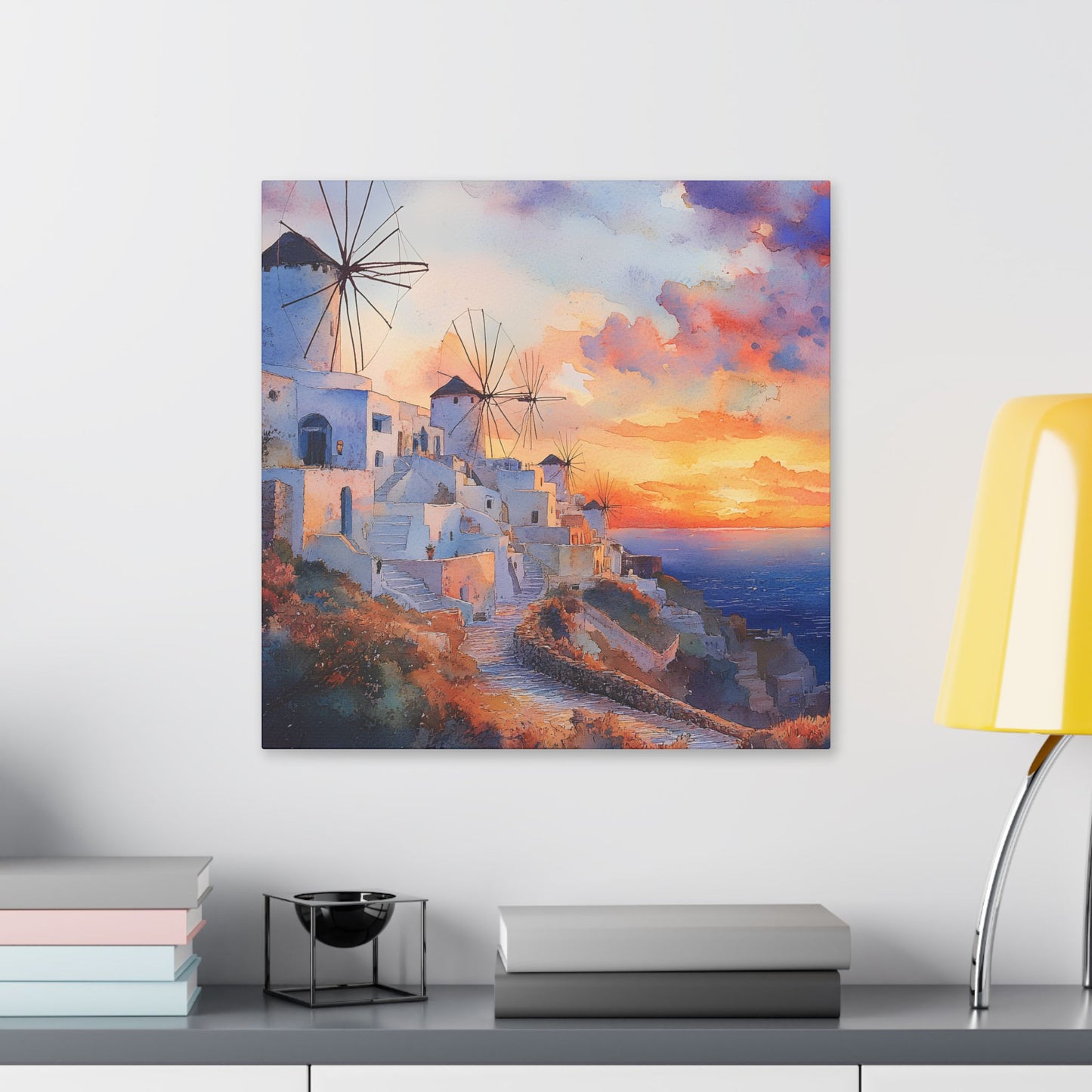 Santorini Windmills at Sunset Canvas