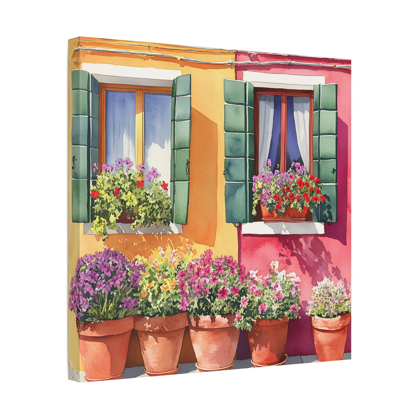 Burano Flower Pots and Bright Windows Canvas