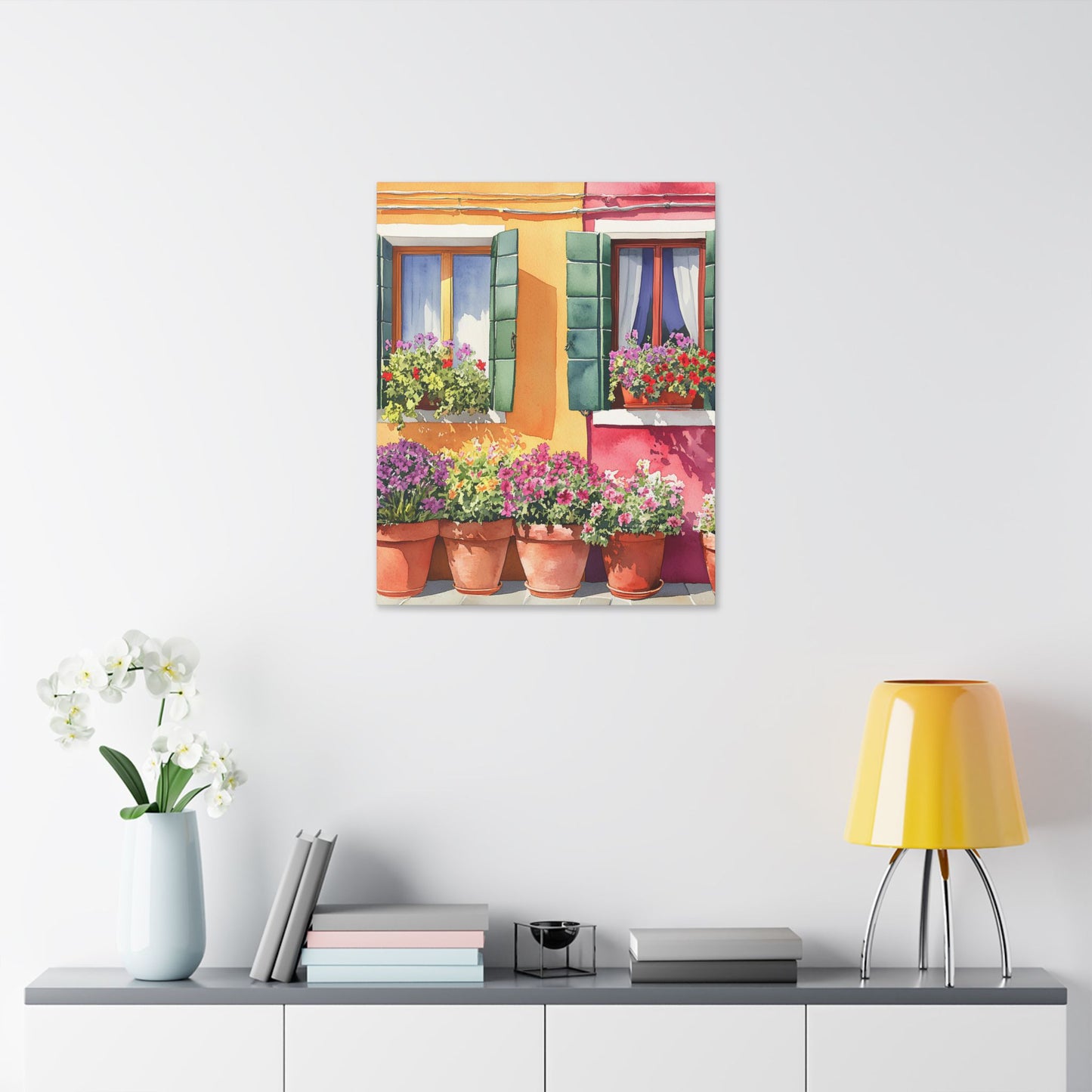 Burano Flower Pots and Bright Windows Canvas