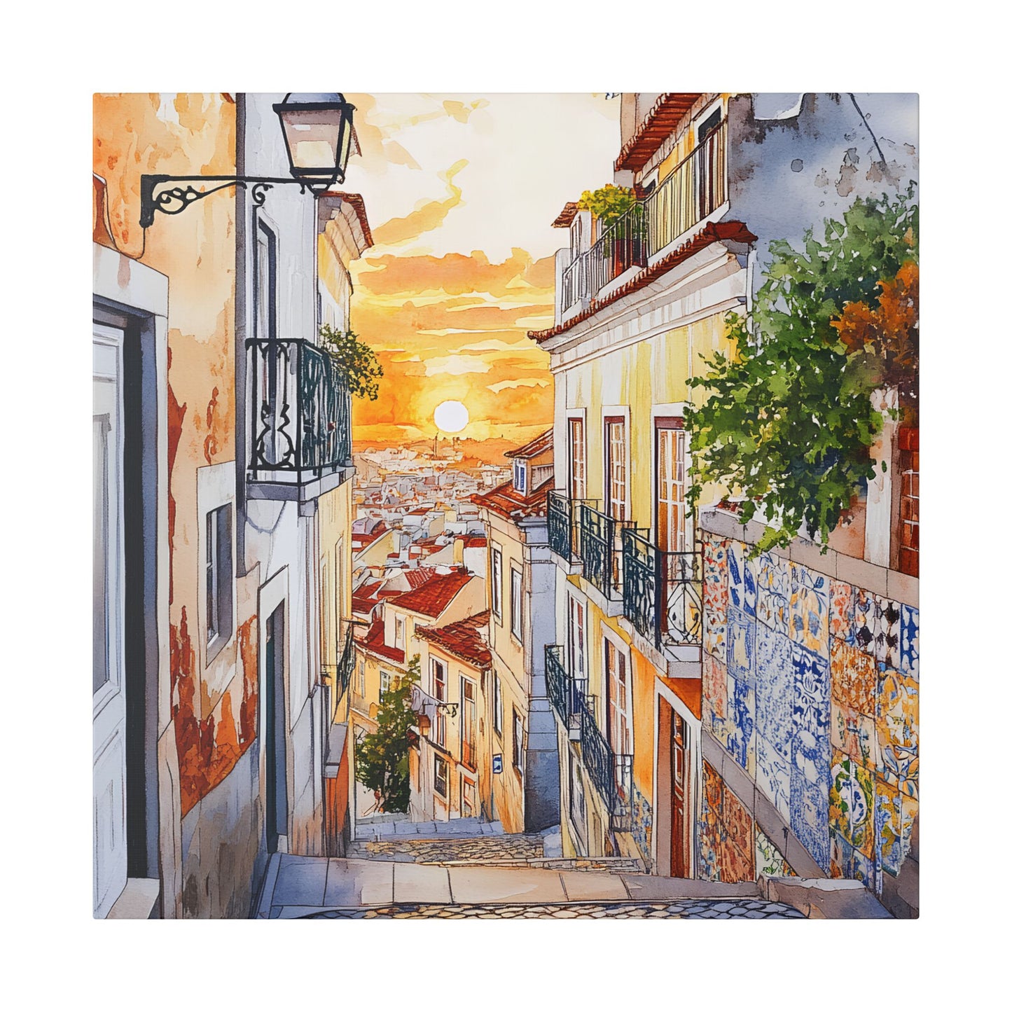 Alfama Streets at Sunrise Canvas