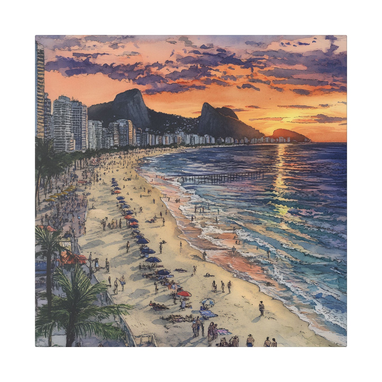 Copacabana Beach at Sunset Canvas