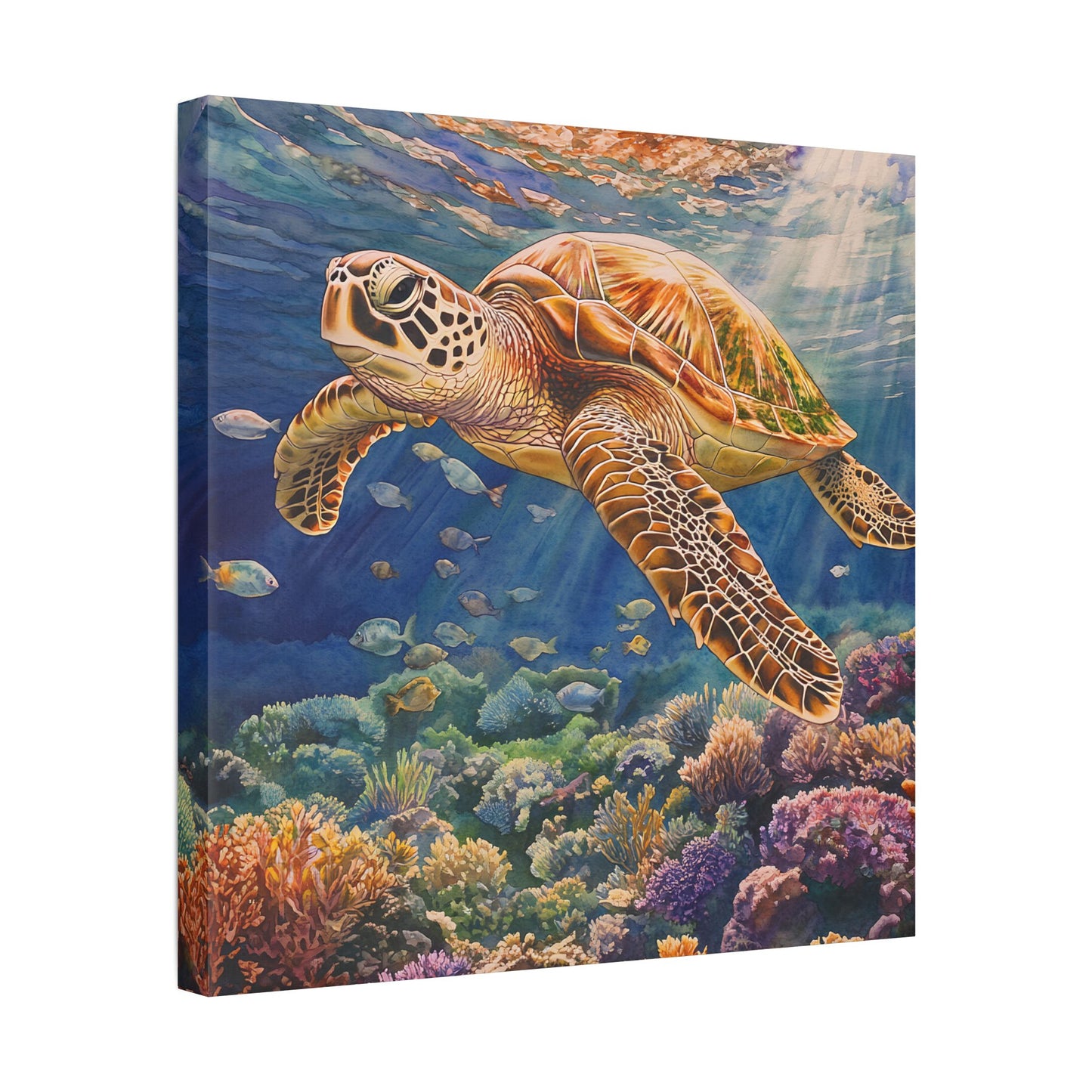 Turtle Gliding Through the Reef Canvas