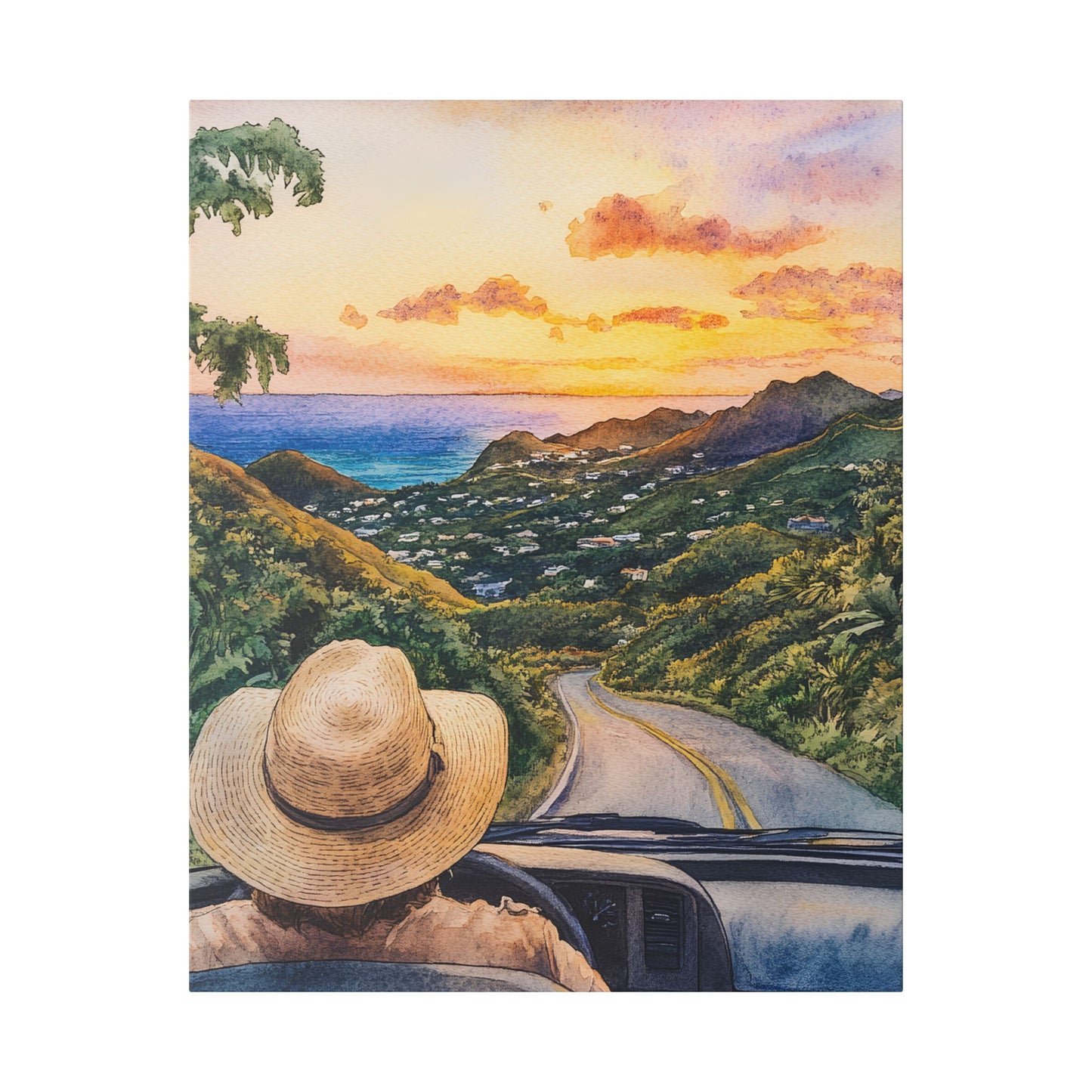 St Barth Island Drive at Sunset Canvas