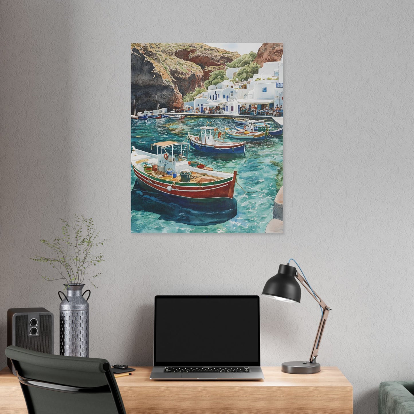 Ammoudi Bay Fishing Boats Canvas