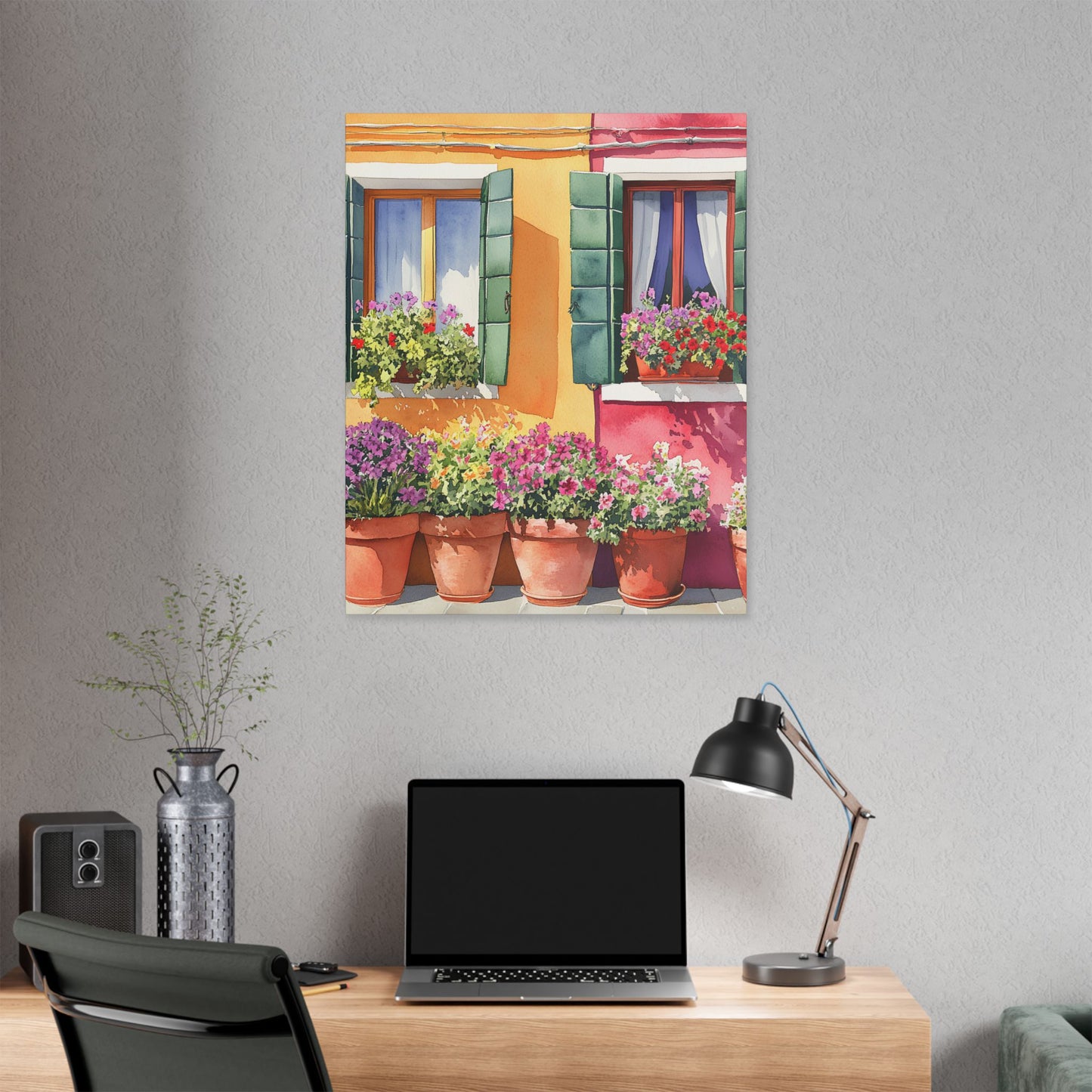 Burano Flower Pots and Bright Windows Canvas