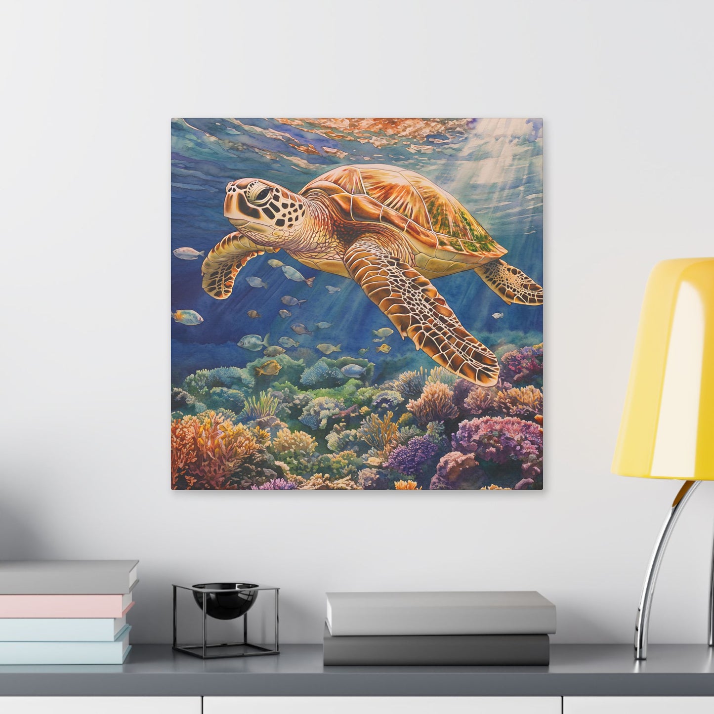 Turtle Gliding Through the Reef Canvas