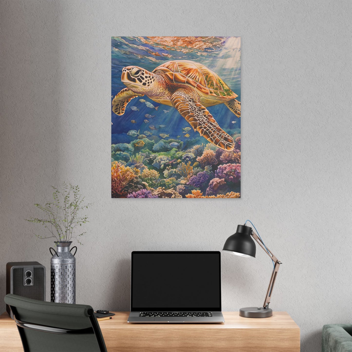 Turtle Gliding Through the Reef Canvas