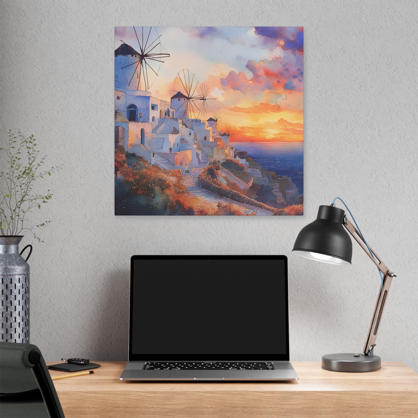 Santorini Windmills at Sunset Canvas