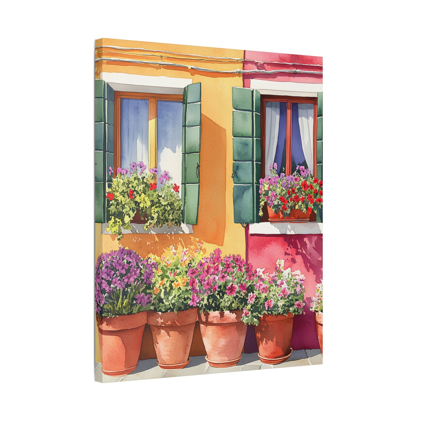 Burano Flower Pots and Bright Windows Canvas