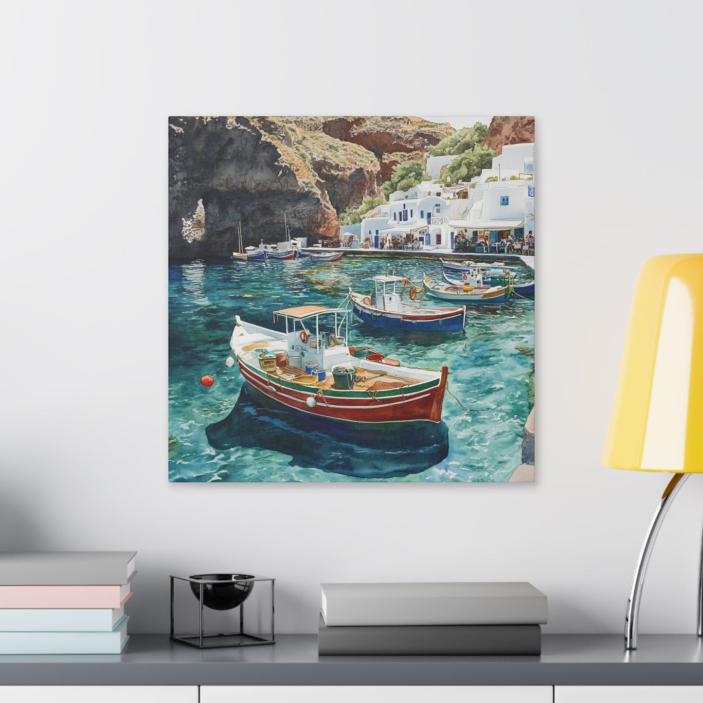 Ammoudi Bay Fishing Boats Canvas