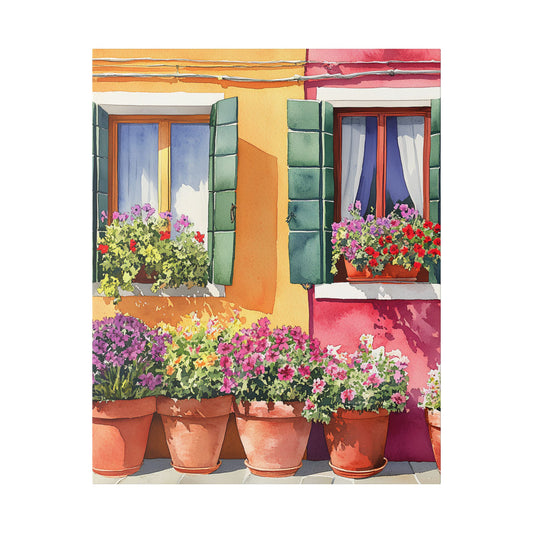 Burano Flower Pots and Bright Windows Canvas