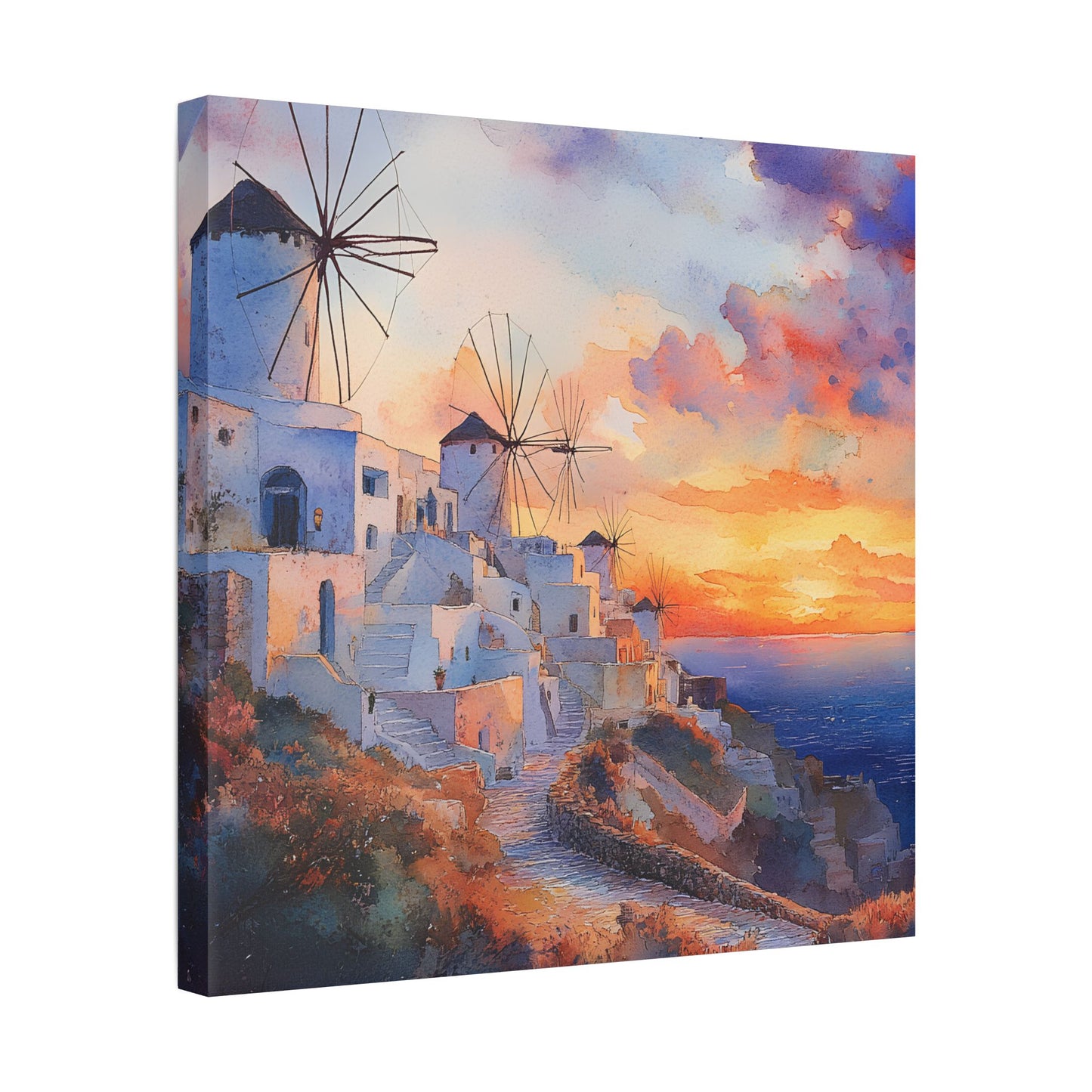 Santorini Windmills at Sunset Canvas