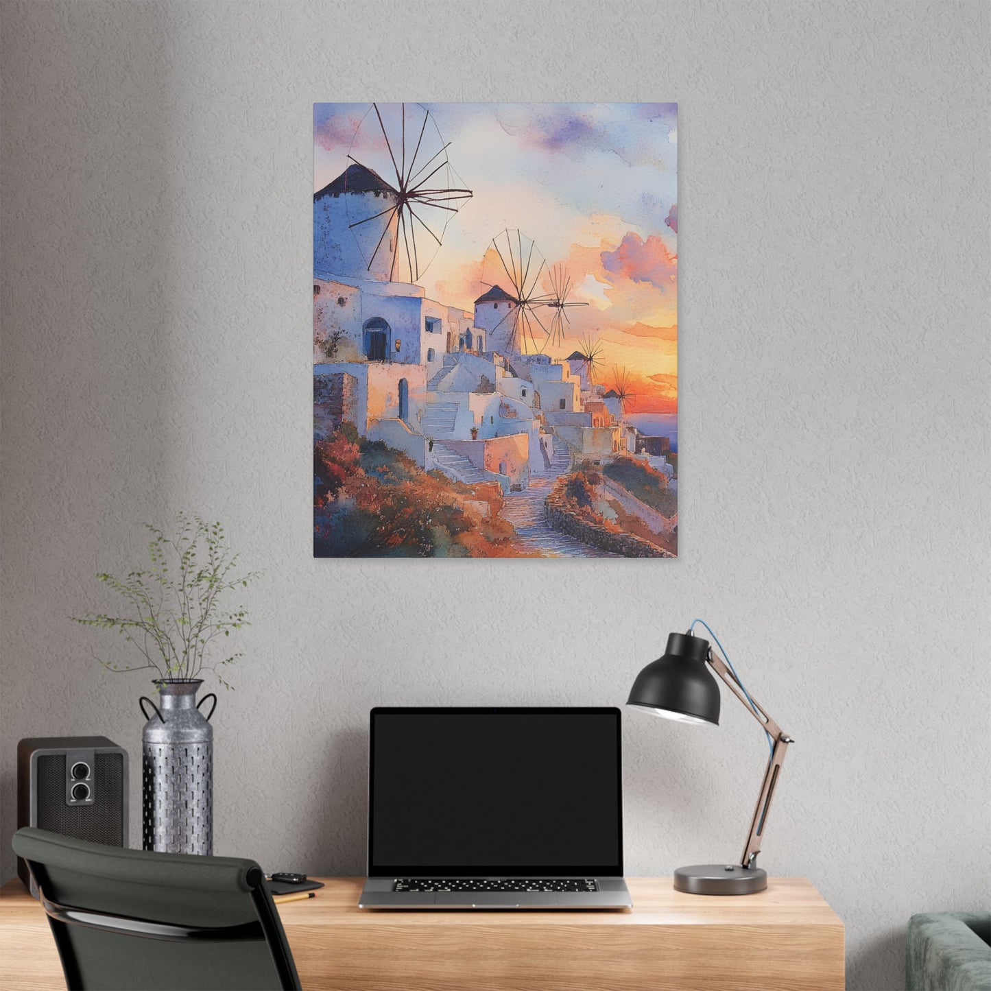 Santorini Windmills at Sunset Canvas