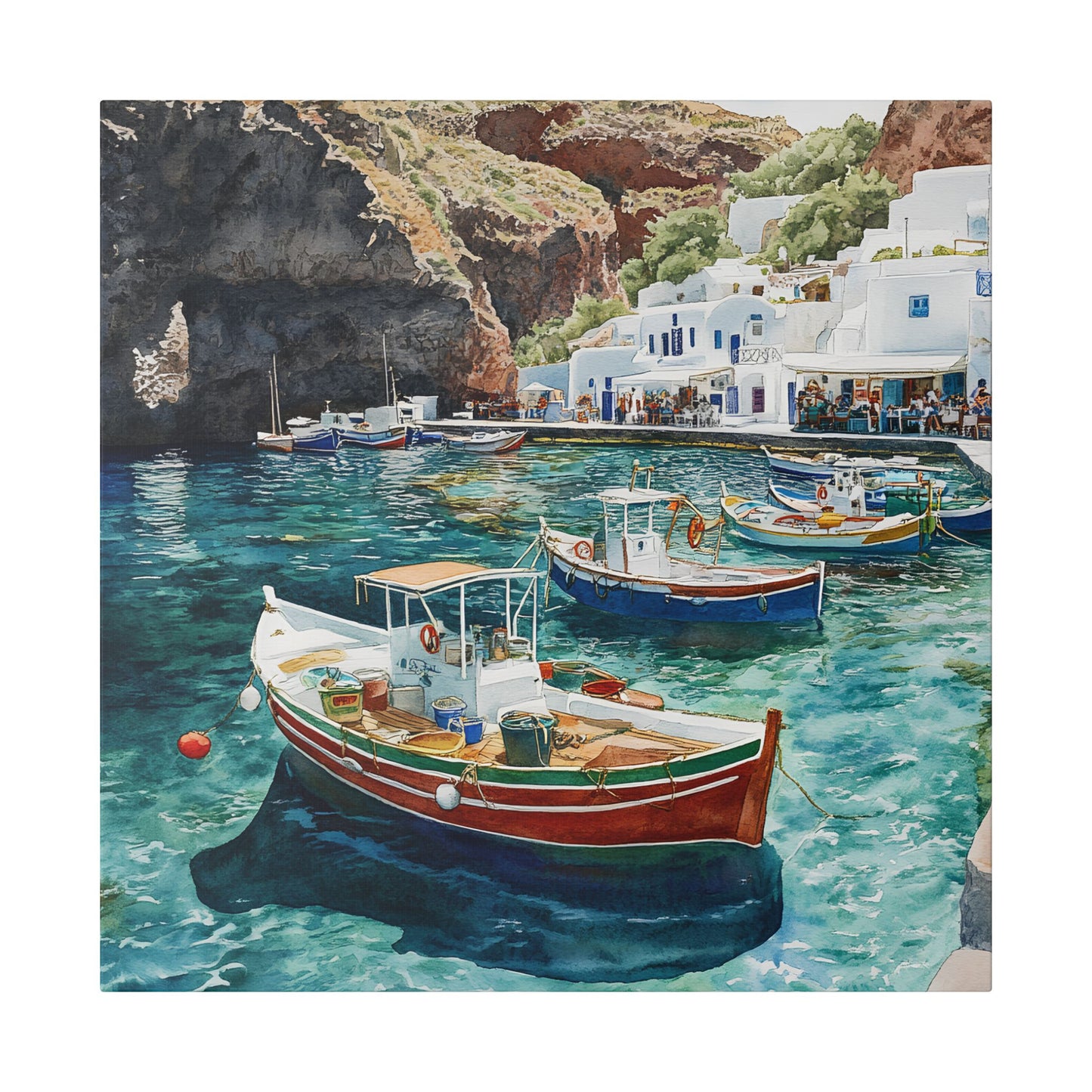 Ammoudi Bay Fishing Boats Canvas