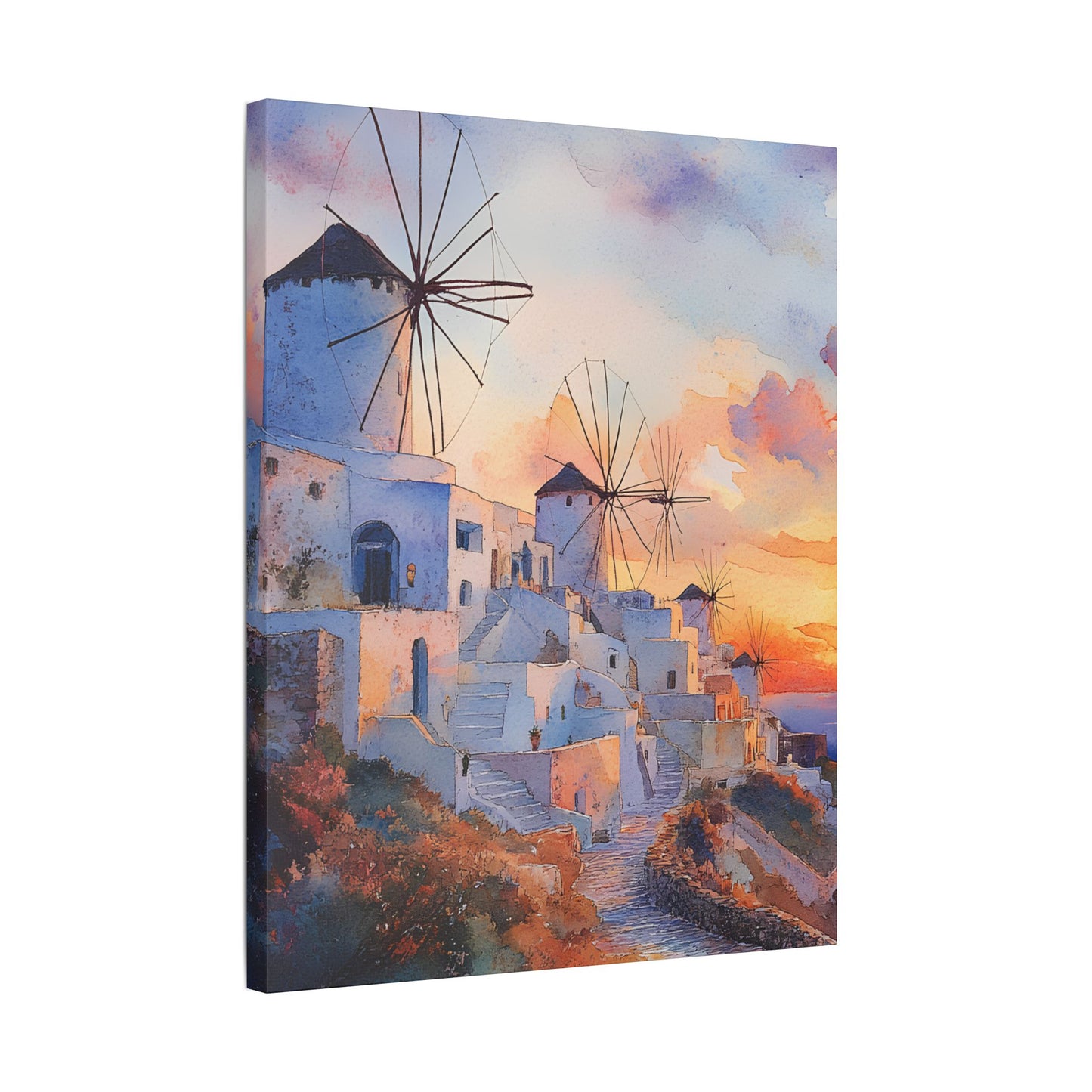 Santorini Windmills at Sunset Canvas