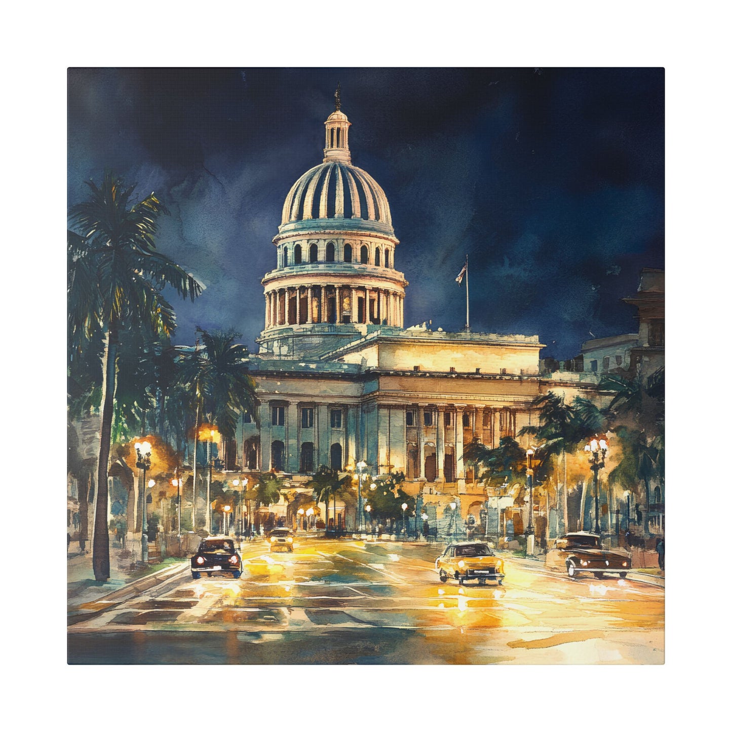 El Capitolio by Night Canvas